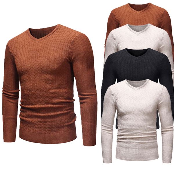 

2019 new style fashion men's casual long sleeve solid jumper formal knit v neck sweater shirt pullover, White;black
