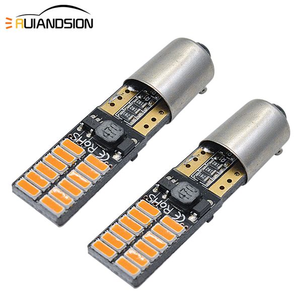 

2x 2w ba9s bax9s bay9s 24smd 3014 6000k yellow car led sidelight bulbs canbus error signal light car styling accessories