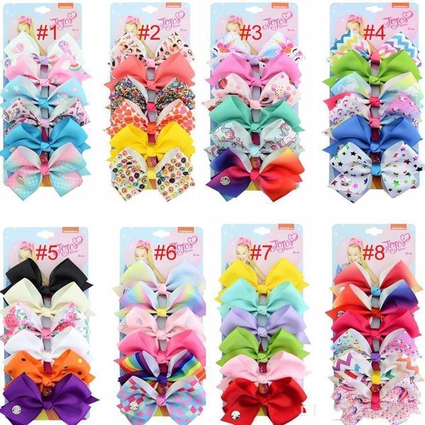 

48 color 5" hair bow girl colorful print barrettes girl hair accessories rainbow unicorn kids unicorn party hair clipper, Slivery;white