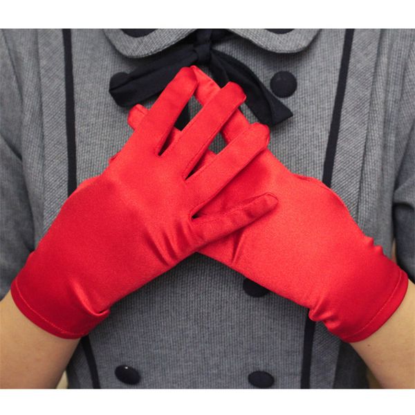 

simple elegant women' short sunscreen satin gloves lusty red black white dance party gloves etiquette 23cm*8cm luvas, Blue;gray