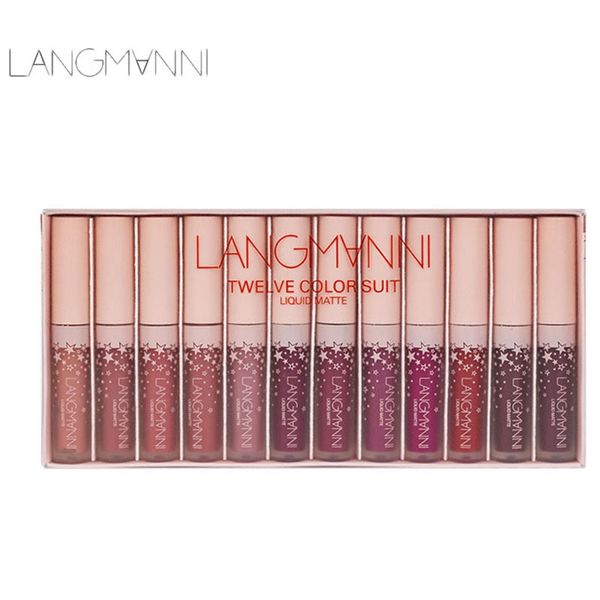 

langmanni 1 set of 12 pink plastic matte lip gloss set non-stick cup can not lose color makeup liquid lipstick