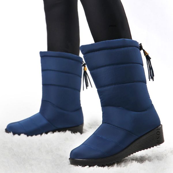 

women winter mid calf waterproof snow fur wedges shoes ladies warm down boots platform botas mujer invierno 2019 mx200324, Black