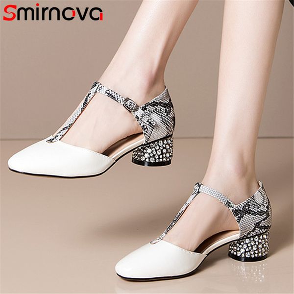 

smirnova 2020 patent leather women pumps mixed color snake buckle spring summer single shoes ladies casual shoes, Black