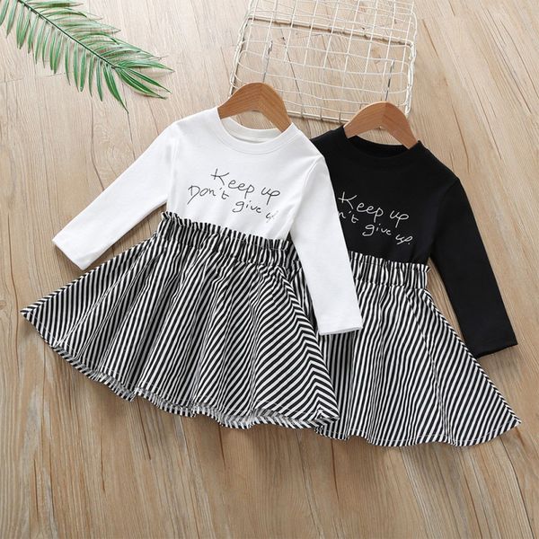 

casual fashion girls party dress long sleeve kids baby girl dress letter striped printing toddler princess spring autumn, Red;yellow