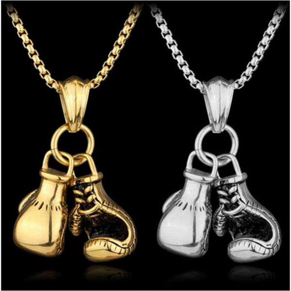 

punk style fashion boxing gloves pendant necklace personalized steampunk hip hop gold silver necklace women men jewelry