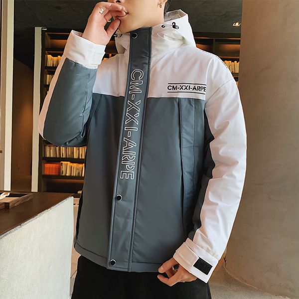 

2019 winter men's cotton clothes korean-style slim fit students warm cotton-padded clothes men's casual thick cotton coat, Black