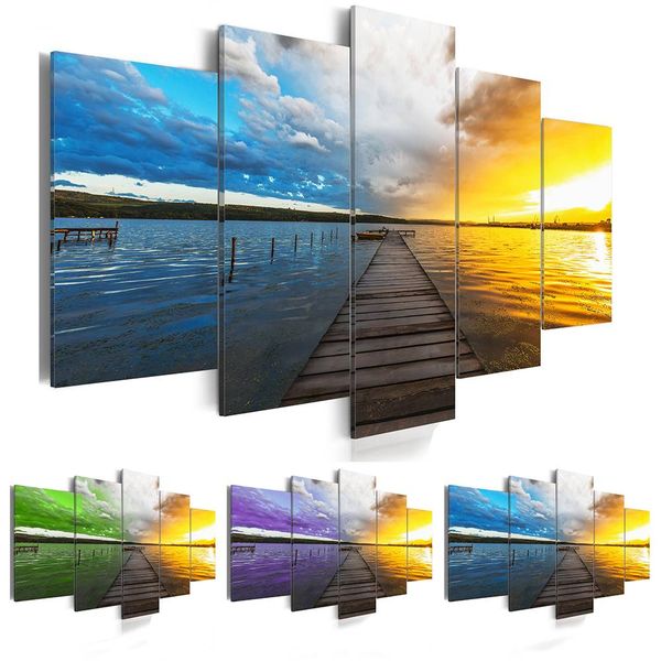 

2019 canvas print modern fashion wall art the color clouds sunset sea wooden bridge for home decoration choose size:3(no frame)