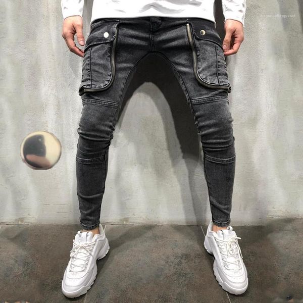 

брюки мужской new designer брюки мужские большой карман hole джинсы мода gradient тонкий карандаш, Blue