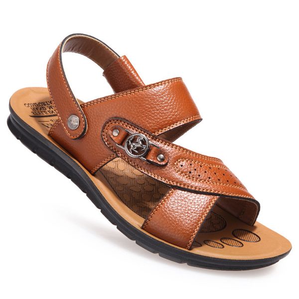 

sandal men summer slippers male genuine leather sandals men outdoor beach shoes plus size 44, Black