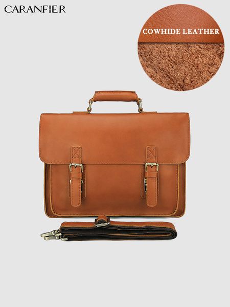 

caranfier men briefcase genuine cowhide leather multi-function business lapbags shoulder male office messenger pack handbags
