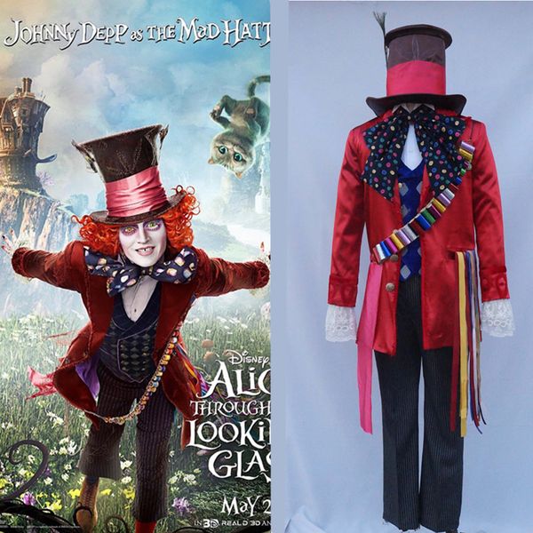 

new animation alice in wonderland 2 mad hatter cosplay costume costumes for halloween/carnival party, Black;red
