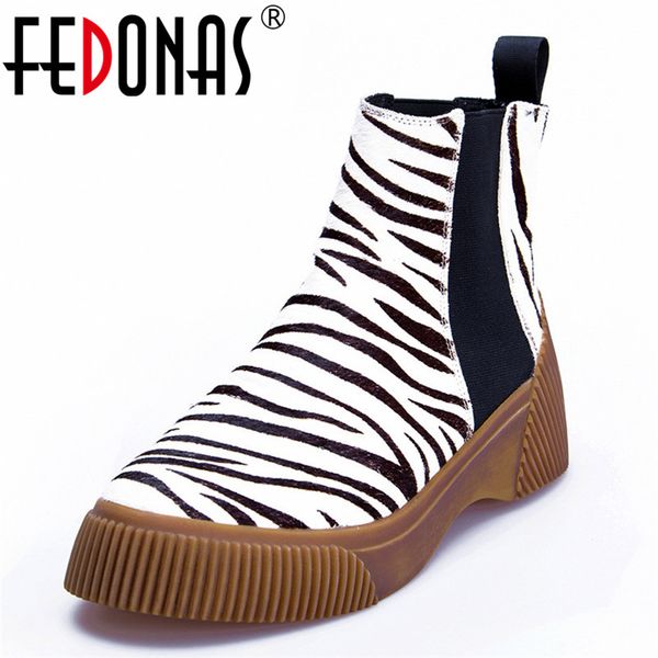 

fedonas new women ankle boots autumn winter warm horse hair high heels shoes woman animal prints platforms casual party boots, Black