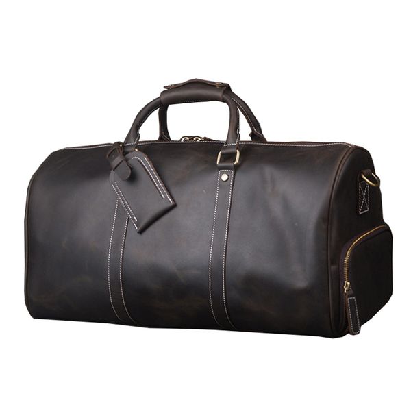 

crazy horse кожа tote дорожная сумка кожаные duffle сумка большая ночь weekender