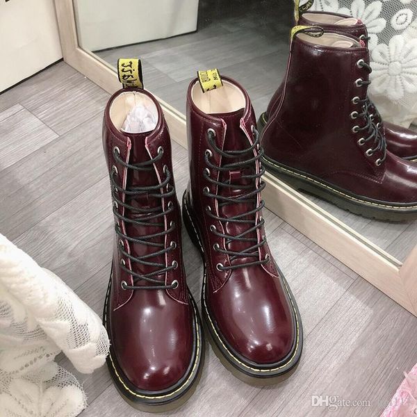 

martin boots women's high-cut rubbing wine red handsome british fan car short boots flat-bottomed military boots increased thick-soled
