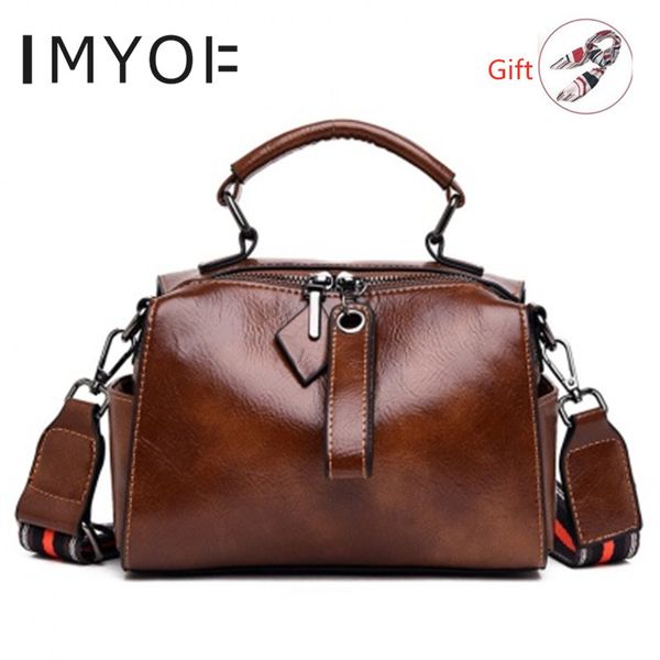 

imyok bags women female new boston handbags designers ladies fashion oil wax genuine leather shoulder bag sac main femme