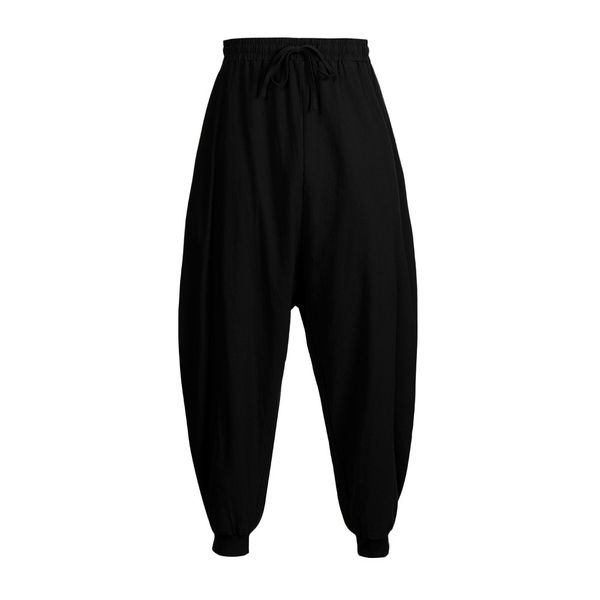 

men's harem pants cotton linen festival baggy solid trousers retro gypsy pants 2019 new fashion male casual winter trousers, Black