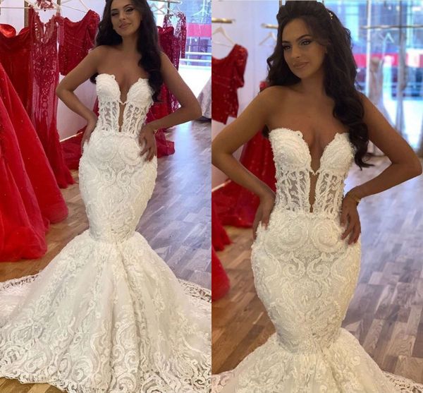

2020 sexy русалка свадебное платье из бисера урожай милая плюс размер пляж bohemian свадебное платье часовня поезд open назад, White