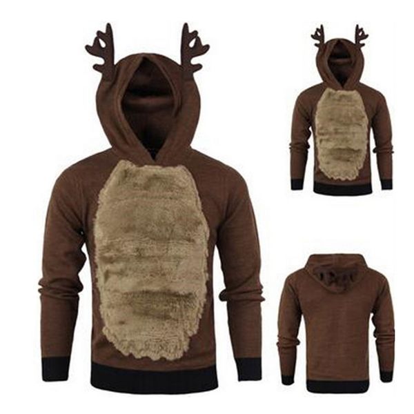 

brand sweatshirts men tracksuit pullovers autumn casual deer ear hoodies sweatshirt fashion patchwork streetwear plus size, Black