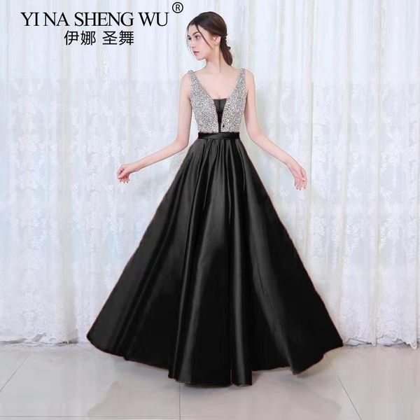 

ladies gown v-neck beads bodice open back sequin party gown long dress evening party elegant vestido de festa prom gowns, Black;pink