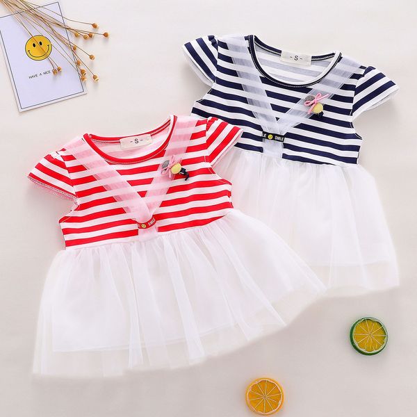 

2019 summer fashion kids clothing dress for girls korean female baby short-sleeved dress baby summer mesh princess skirt dresses, Red;yellow