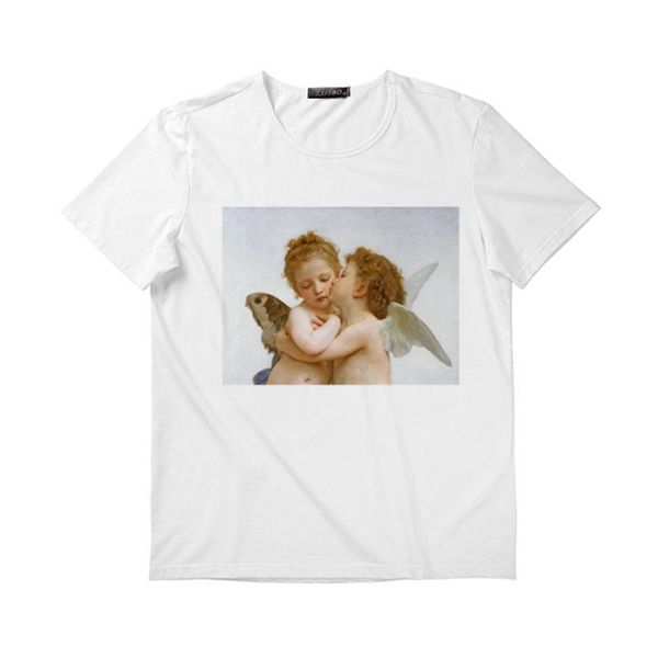 

fashion kawaii angel printed women t shirts 2018 summer loose short sleeved o-neck casual clothing pink vogue tumblr tee, White