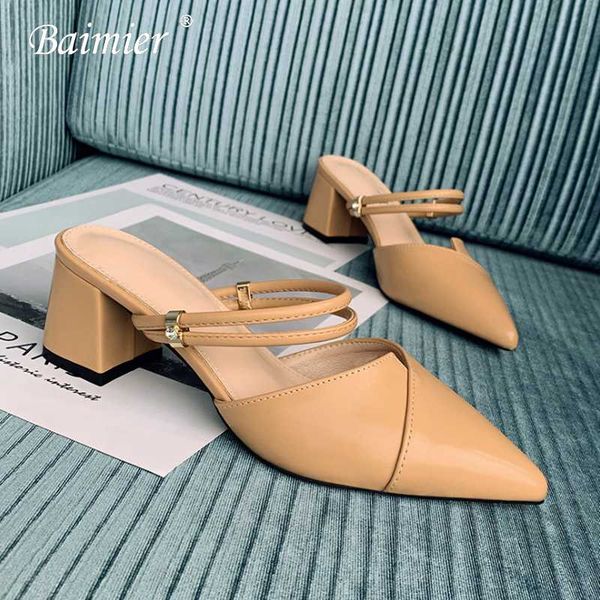 

2020 fashion women high heels sandals chunky heel sandal pointed toe slingback muller shoes women open toe sandals, Black