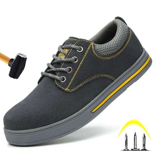 

plus size outdoor steel toe cap safety men work shoes anti-slip steel puncture proof construction safety boots shoes men, Black