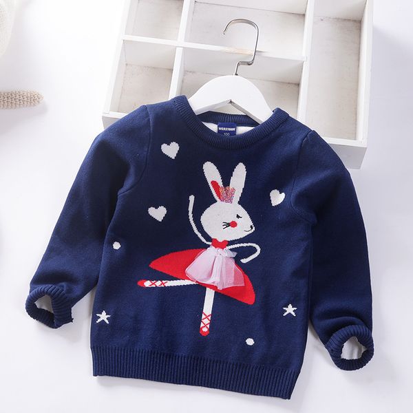 

cotton spring fall girls sweaters winter kids knitted wear pullover children's clothing, Blue