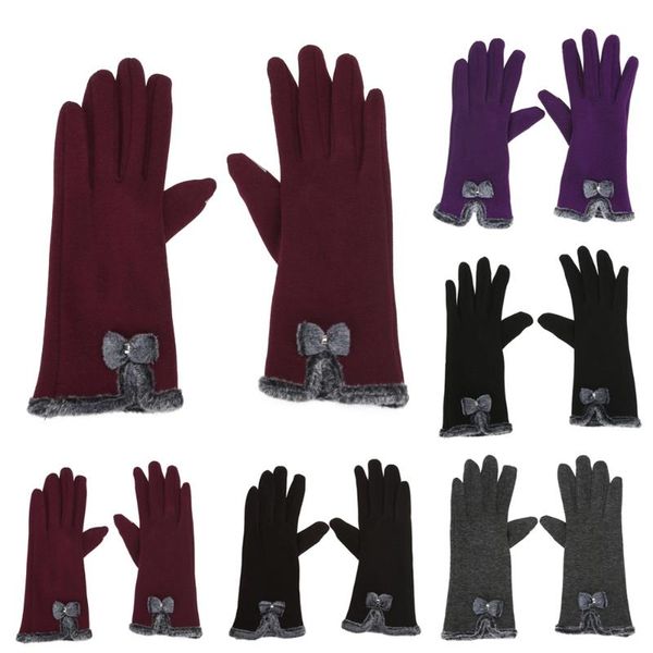 

women femme touch screen warm glove fashion mittens sheep wool winter female women glove bowknot wrist soft, Blue;gray