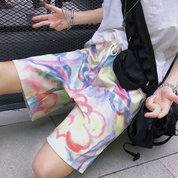 

harajuku shorts women koraen ins bf watercolor tie dye high waist loose shorts 2019 new fashion summer casual unisex, White;black