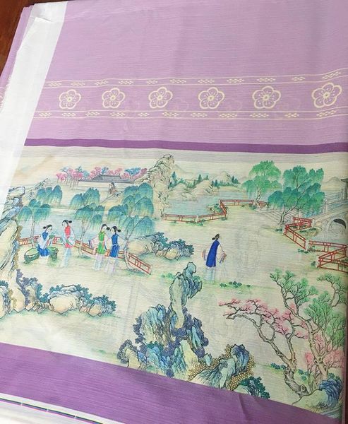 

chinese classic styles fabric dream of the red chamber scenes painting purple fabric for dress costumes curtain backgroud decor, Black;white