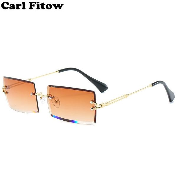 

малый прямоугольник солнцезащитные очки женщины rimless площади солнцезащитные очки для женщин 2020 летний стиль женский uv400 зеленый корич