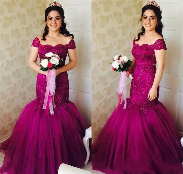 

magenta mermaid lace wedding dresses off the shoulder beaded bridal gowns sweep train appliques tulle trumpet wedding dress, White