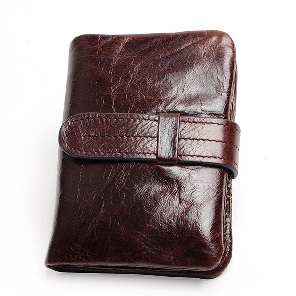 

oil wax leather men's wallet casual retro short leather wallet multi-card coin wrapper male clutch bag, Red;black