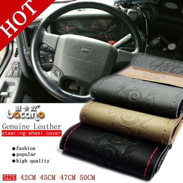 

genuine leather 42/45/47/50 cm bus truck car steering wheel cover for fh fm iveco daf man deutz