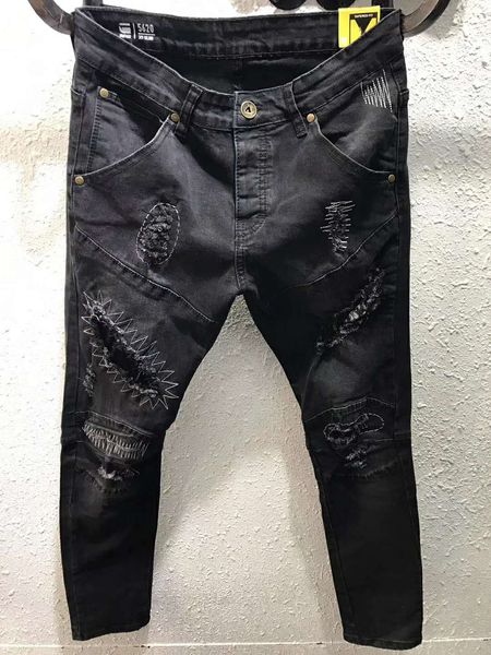 

new style famous casual designers design slim fashionable black ripped jeans motorcycle biker summer trousers pencil cotton jeans pants, Blue
