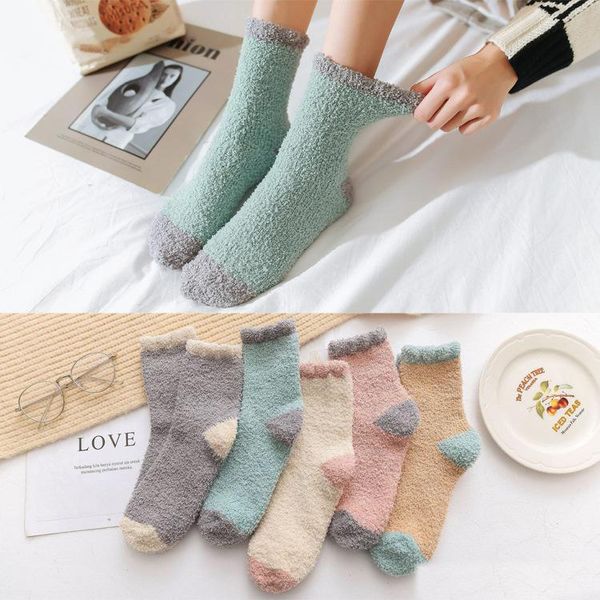 Vendita caldi Autunno Inverno Colore corrispondenza Coral Soffici Calze velluto morbido e confortevole spessore caldo Calze Donna Home Socks