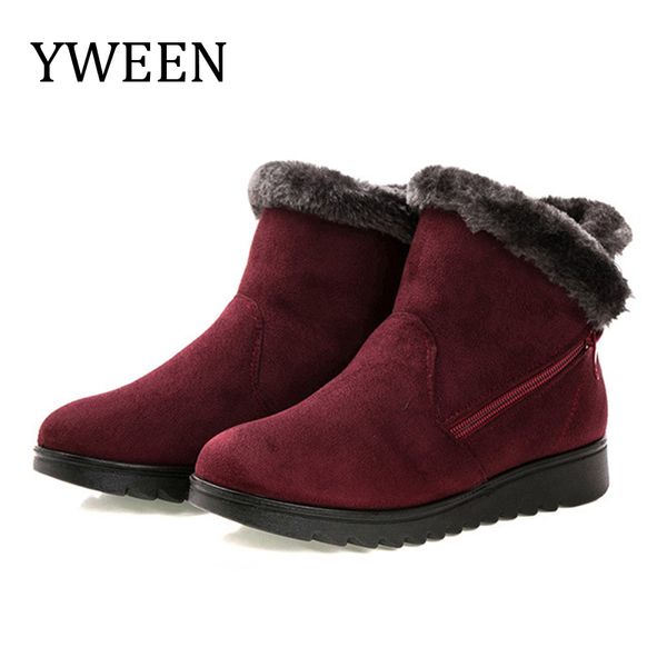 

yween wedge women boots snow boots warm fur winter ankle for women middle-aged mother shoes female botas mujer shoes, Black