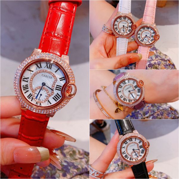 

kajia full diamond watch fashion trend two-pin half leather quartz watch life waterproof diamond set womens watch, Slivery;brown