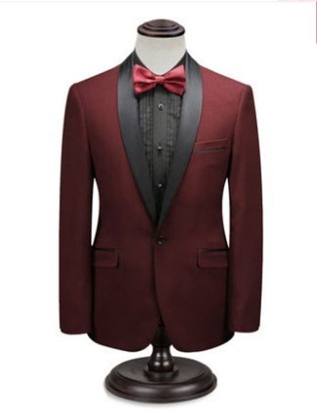 Marka YENI Tek Düğme Bordo Damat Smokin Şal Yaka Erkekler Düğün Takım Elbise / Balo / Balo / Akşam Yemeği Best Adam Blazer (Ceket + Pantolon + Kravat) W318