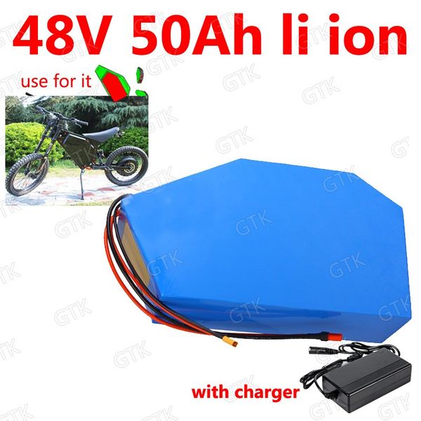 

gtk 48v 50ah li ion triangle battery 18650 bms lithium ion bateria for 3000w 3500w motorcycle bicycle mountain bike + 5a charger