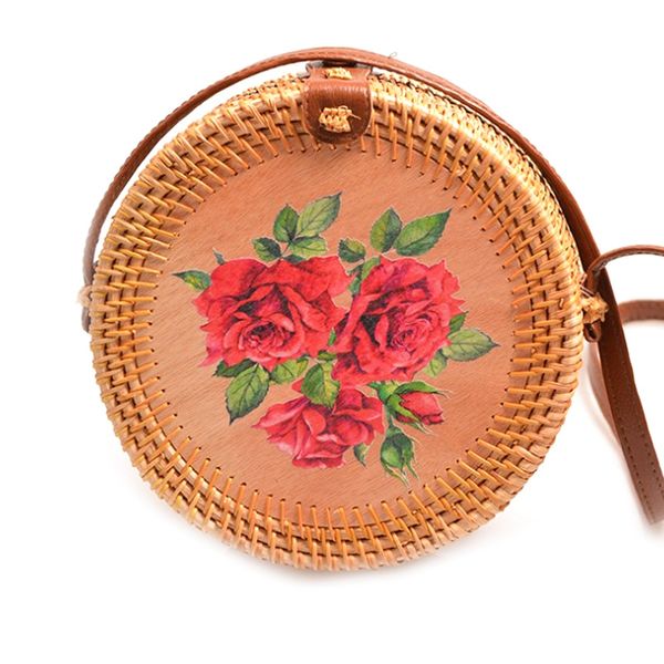 

rattan bag, round handwoven straw bag, satchel shoulder strap handbag