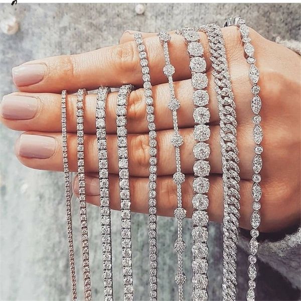 

designer jewelry 20 style sparkling luxury jewelry 925 sterling silver multi shape white z cz diamond gemstones women wedding bracelet for l, Golden;silver