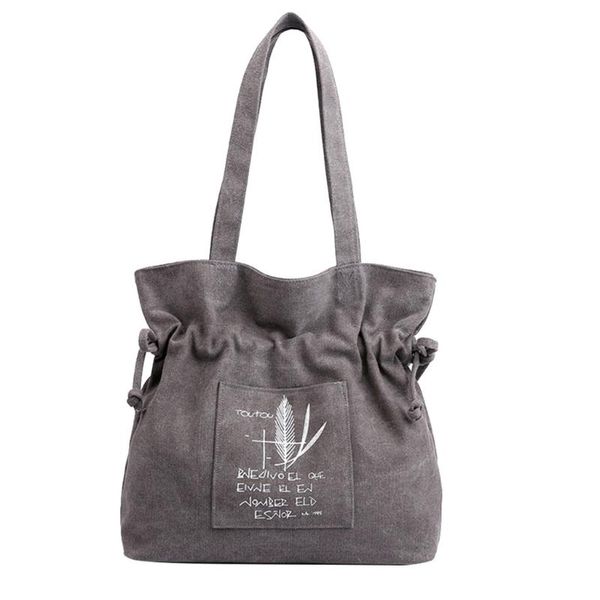 

literary style ladies retro canvas handbag environmentally friendly canvas single shoulder bags solid color women drawstring bag