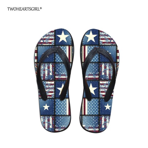 

twoheartsgirl vintage uk usa flag slipper flat flip flop for women soft rubber ladies spring summer beach flipflop women shoes, Black