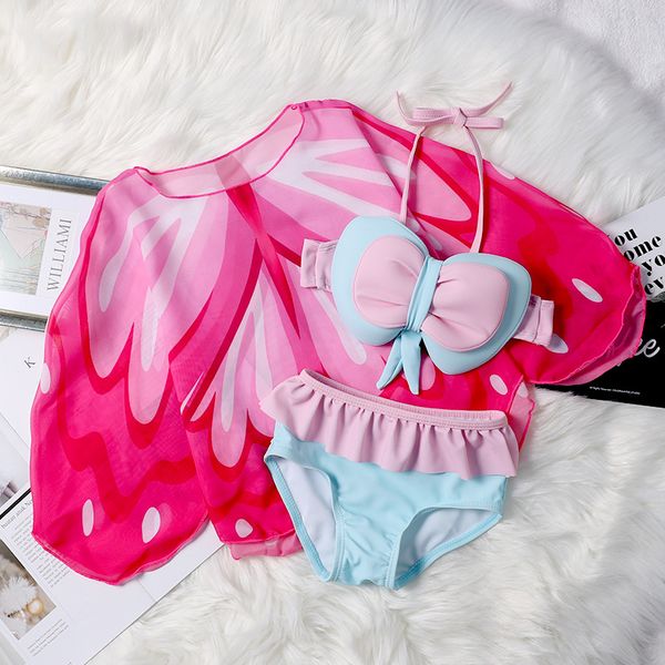 

new toddler kids baby girl butterfly swimwear suits bow bikini set swimwear swimsuit bathing cover up suit, Black
