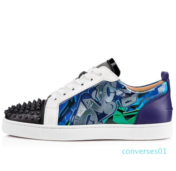 

brand-new low junior spikes red bottom sneakers graffiti patent leather round-toe casual outdoor studs wedding party co01, Black