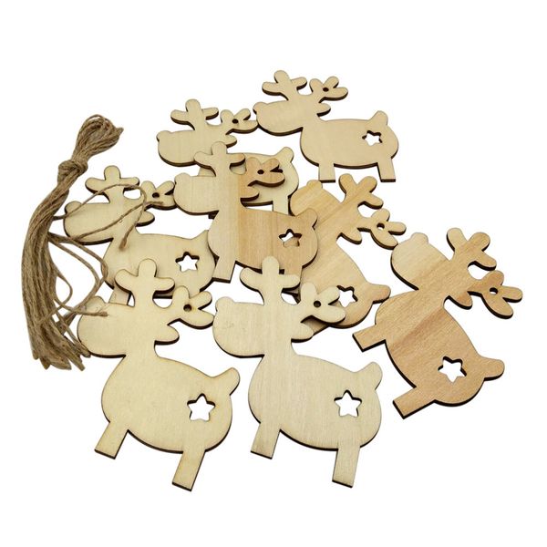 

10pcs wood craft ornament diy christmas deer reindeer xmas hanging decoration merry christmas new year 2019 decoration noel