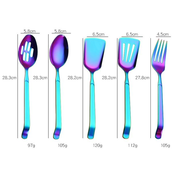

rainbow cookware set kitchen accessories stainless steel public buffet serving spoons fork turner colander kitchenware flatware sets