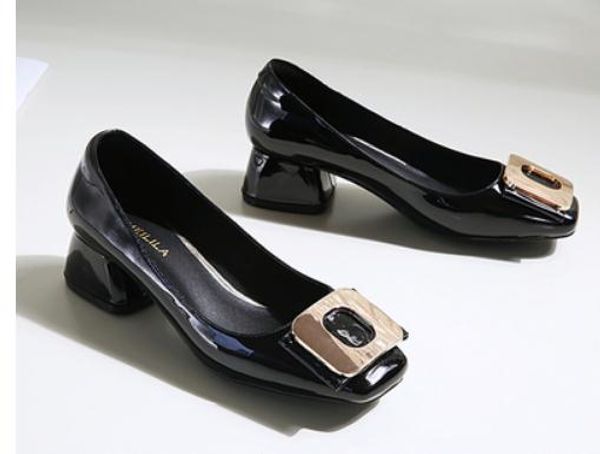 

women's shoes in spring and autumn middle coarse heel square head #96, Black